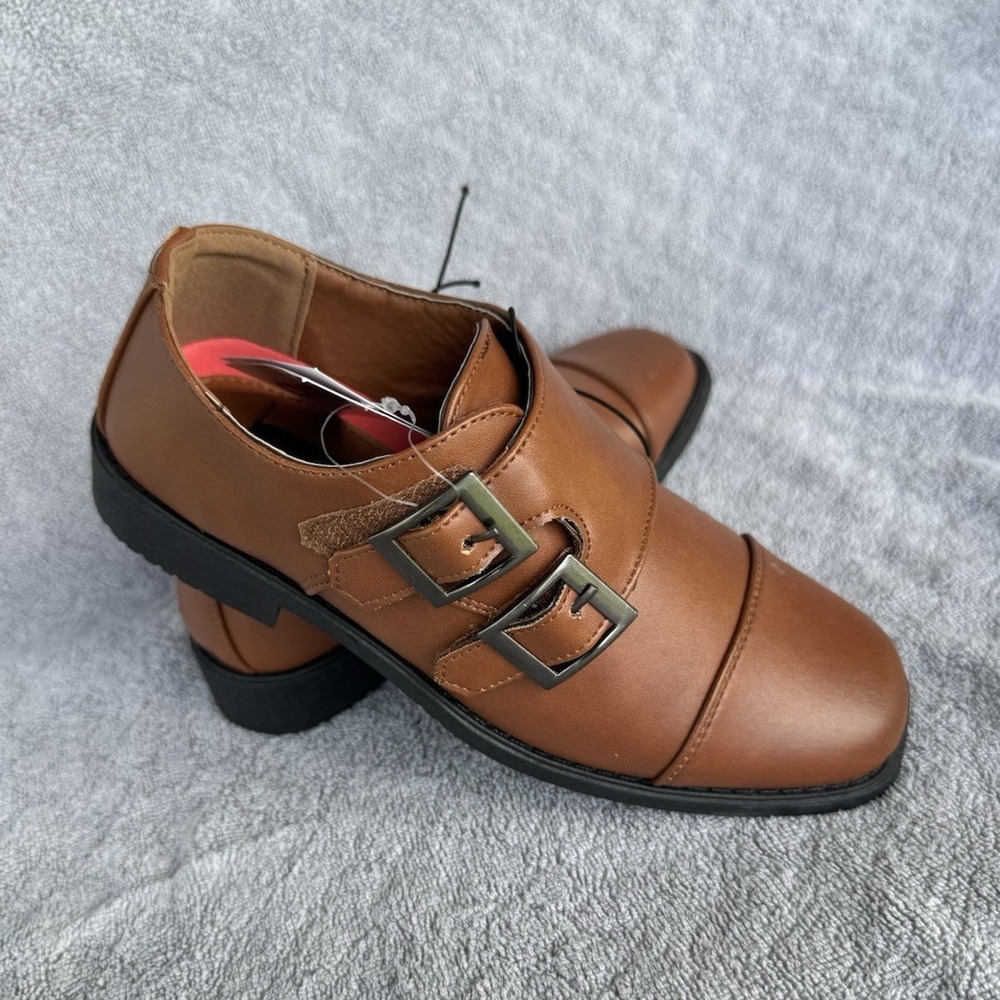 Josmo Boys Tan Monk Strap Dress Shoes Buckle Square Toe US 2 O-79535C